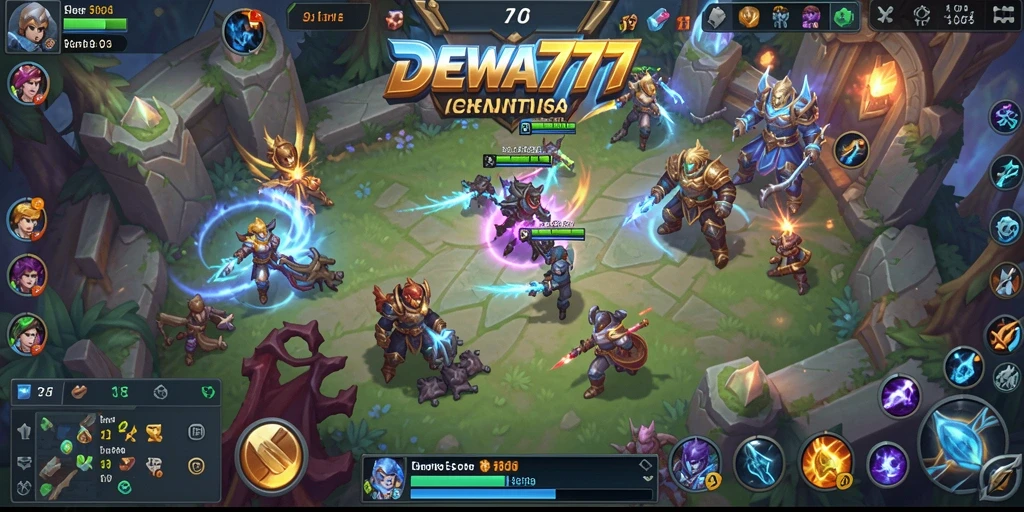 Screenshot gameplay DEWA777 yang menampilkan pertempuran seru di arena MOBA.