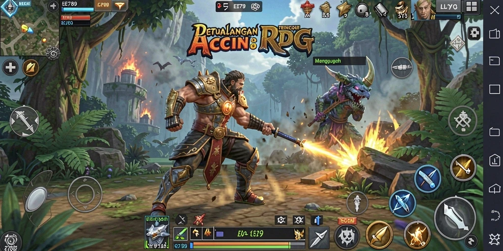 Screenshot menunjukkan aksi seru dalam pertarungan RPG yang mendebarkan.