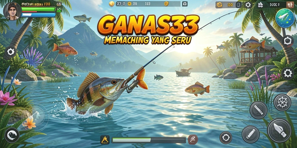 Tampilan gameplay menarik dari GANAS33 saat memancing di danau.