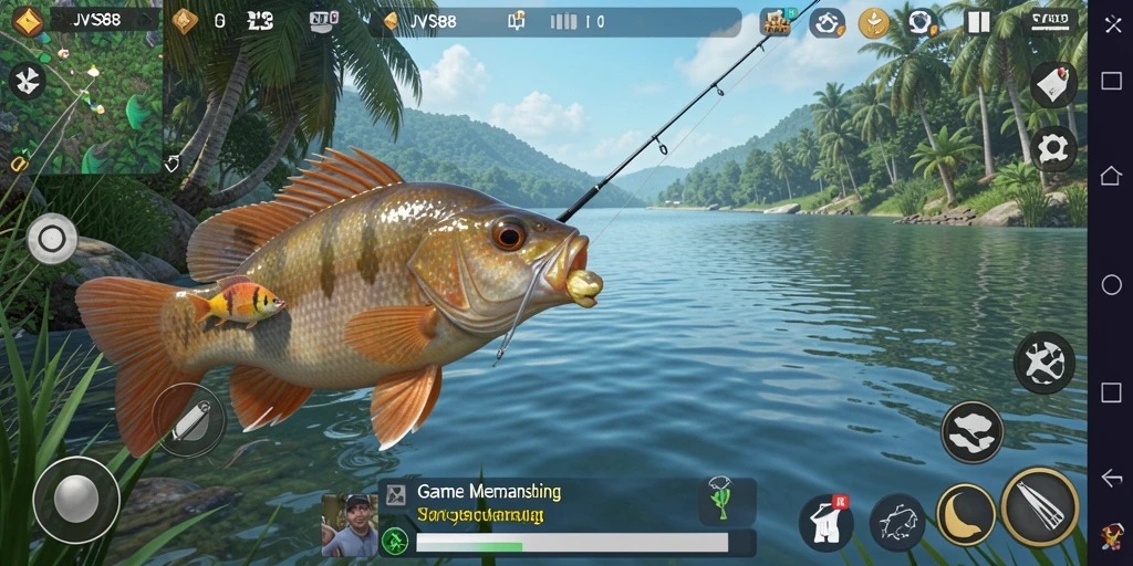 Tampilan screenshot JVS88 menampilkan aksi memancing dan keindahan alam.