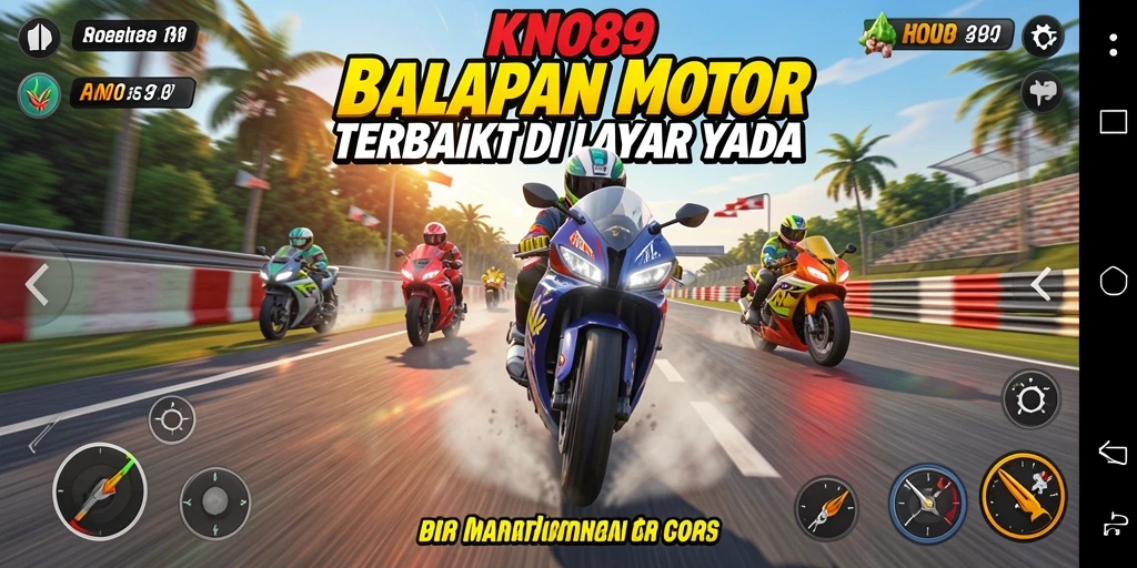 Screenshot gameplay KNO89 menampilkan aksi balapan motor yang mendebarkan.