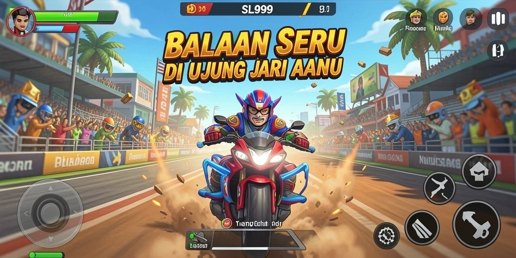 Tampilan utama gameplay SL999 dengan balapan yang mendebarkan dan grafis yang menawan.