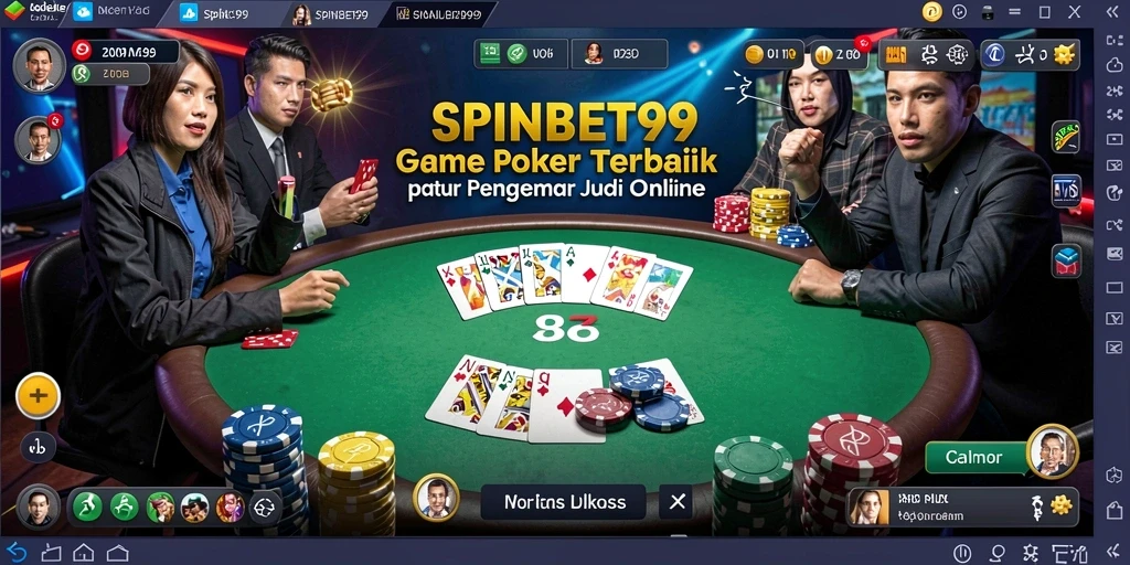 Screenshot gameplay Poker menarik dari SPINBET99 yang menunjukkan aksi permainan.