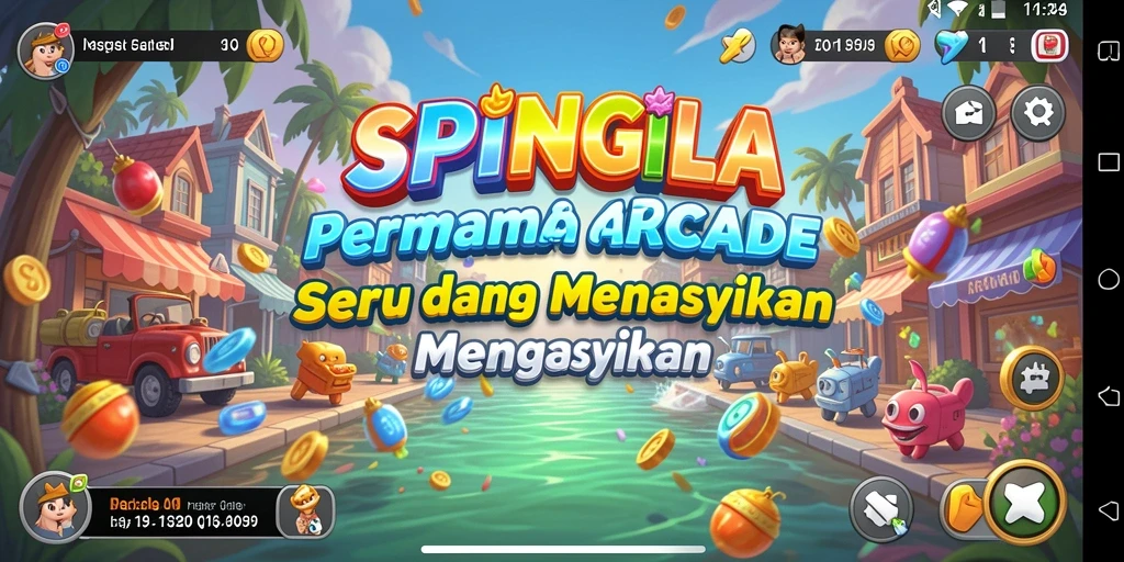 Screenshot utama SPINGILA menampilkan aksi seru gameplay Arcade.