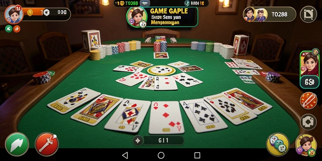 Tampilan gameplay seru TO288 saat bermain Gaple online.