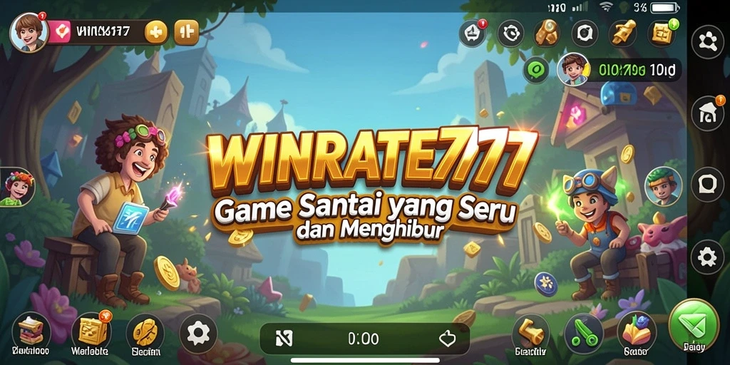 Tampilan gameplay <strong>WINRATE777</strong> dengan grafis cerah dan karakter yang menggemaskan.